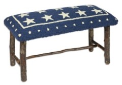 Hickory Bench with Blue Lonestar Hooked Wool top