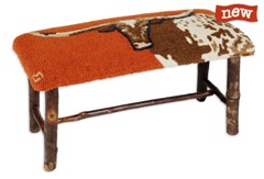 Hickory Bench with Longhorn Steer Hooked Wool top