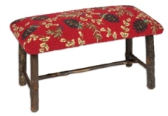 Hickory Bench with Ruby Pinecone Hooked Wool top