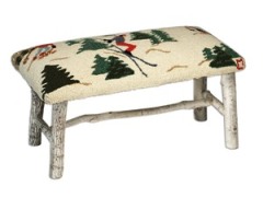 Hickory Bench with Winter Skiers Hooked Wool top