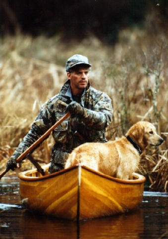 Mohawk Canoe, Duck hunter and Retriever Dog