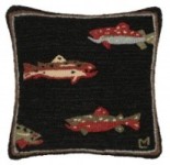 Hooked Wool Pillow - Rainbow trout on a black background